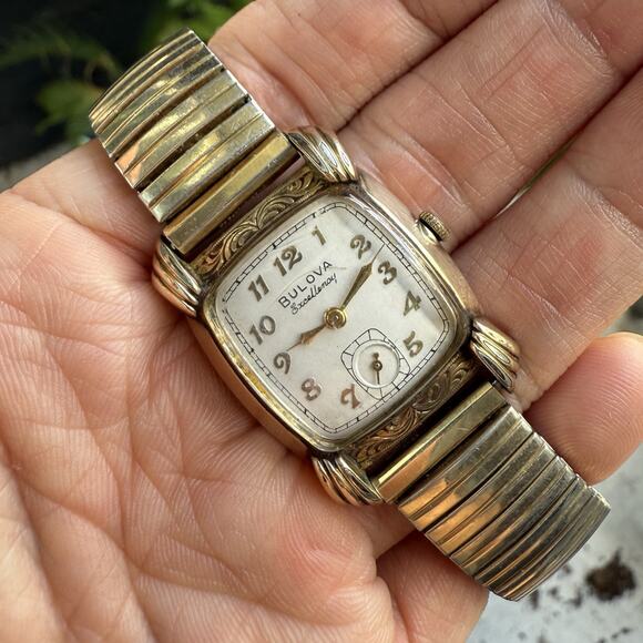 Vintage 40’s Bulova Excellency 10k Gold Filled Art Deco Men’s Watch Ornate Lugs - Picture 1 of 10